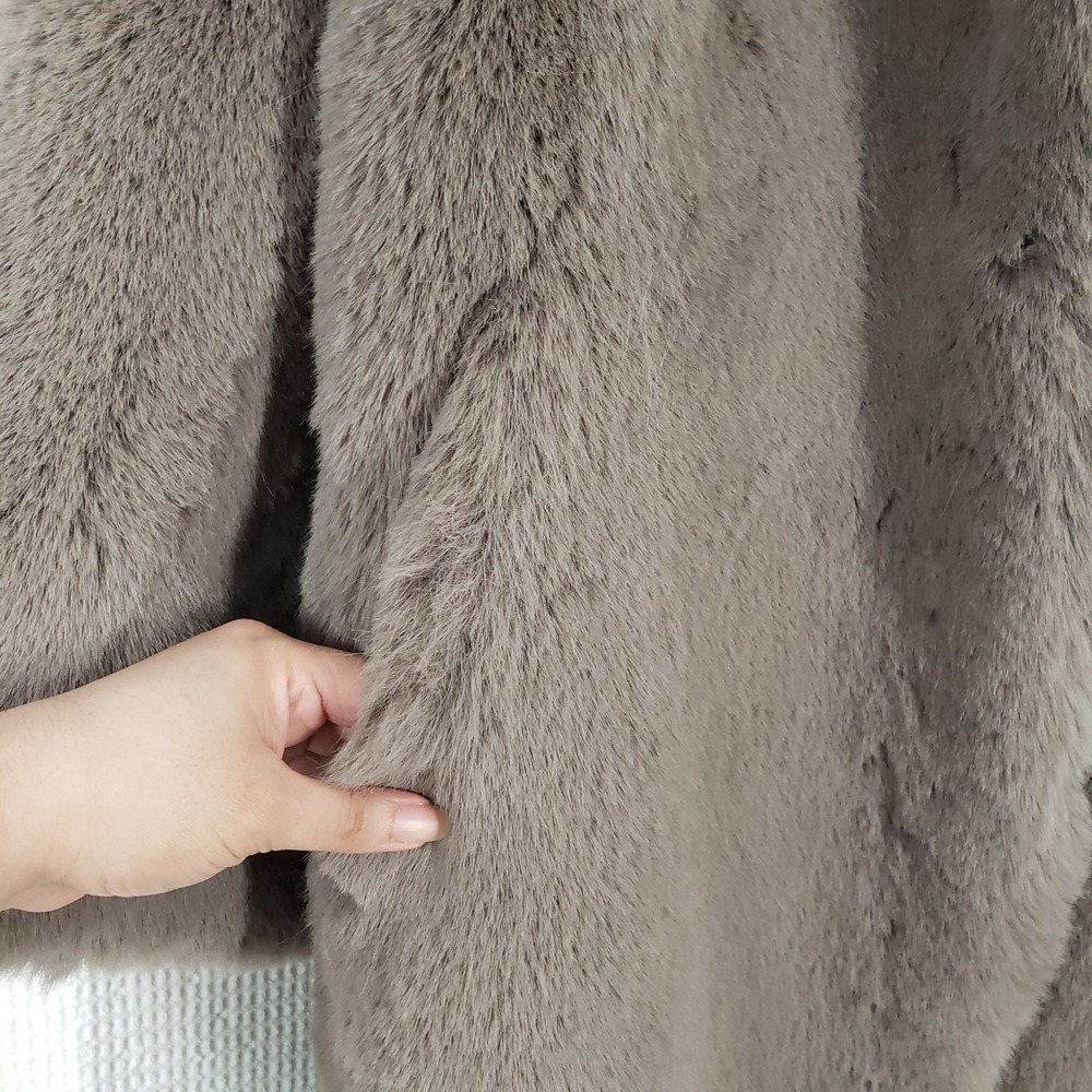 HM Fuzzy Faux Fur Long Coat Womens Large Party Gray Statement Oversized Jacket - Picture 15 of 16